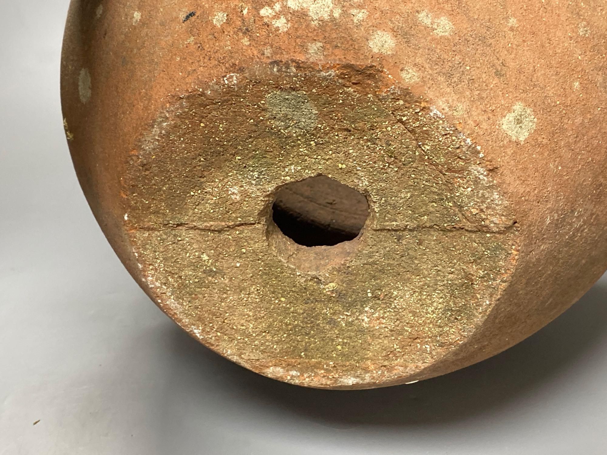 A Compton terracotta scroll pot, initialled N.T., 31cm